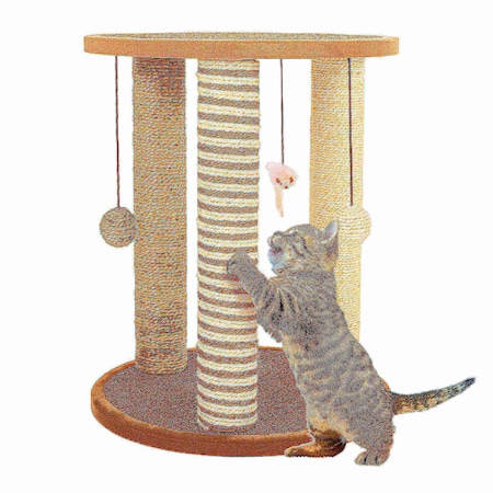 Pet Adobe Cat Scratching Post- Play Area with 3 Poles, Perch and Toys- 19.25 inch Tall 835979GCZ